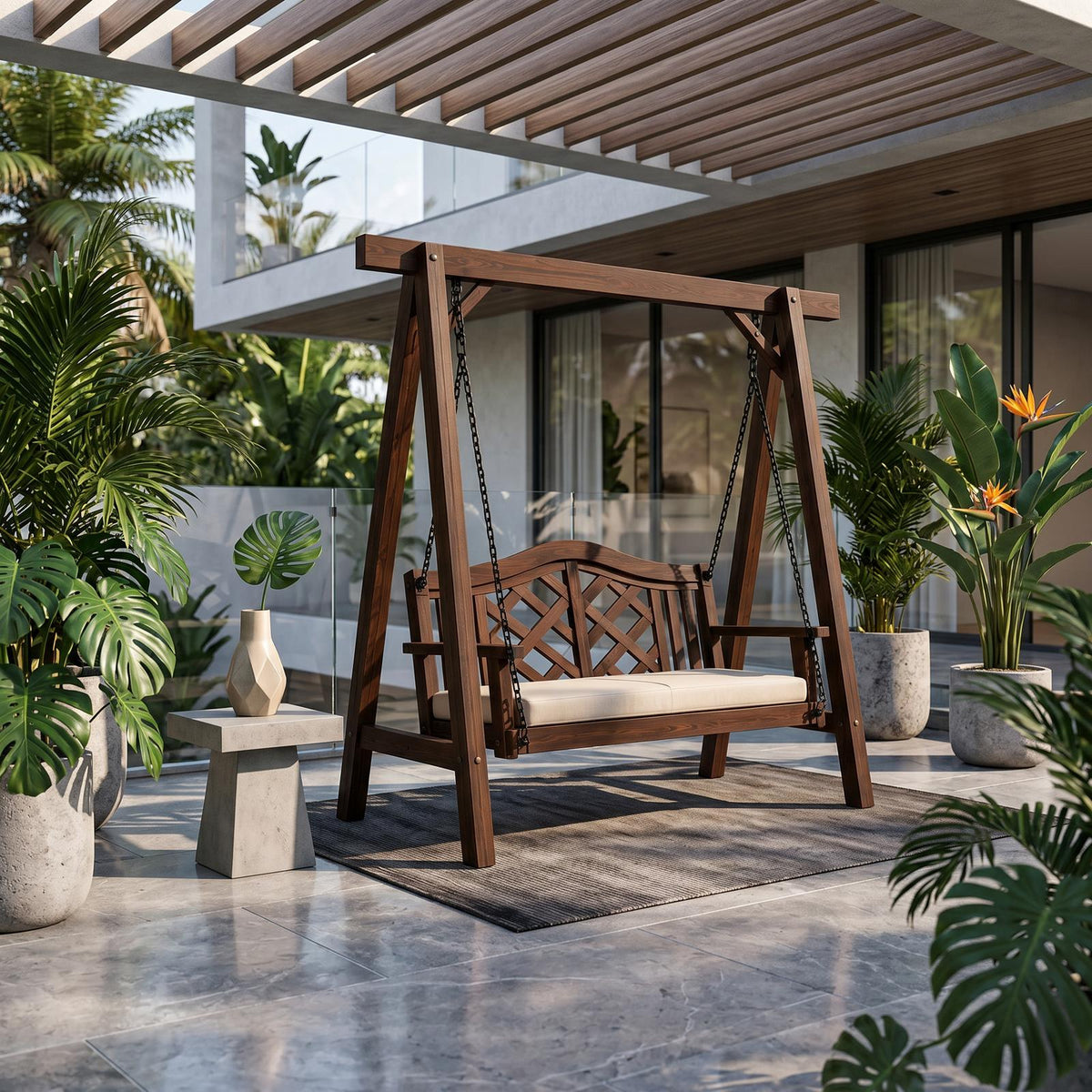 Contemporary Wooden Garden Swing Outdoor Living