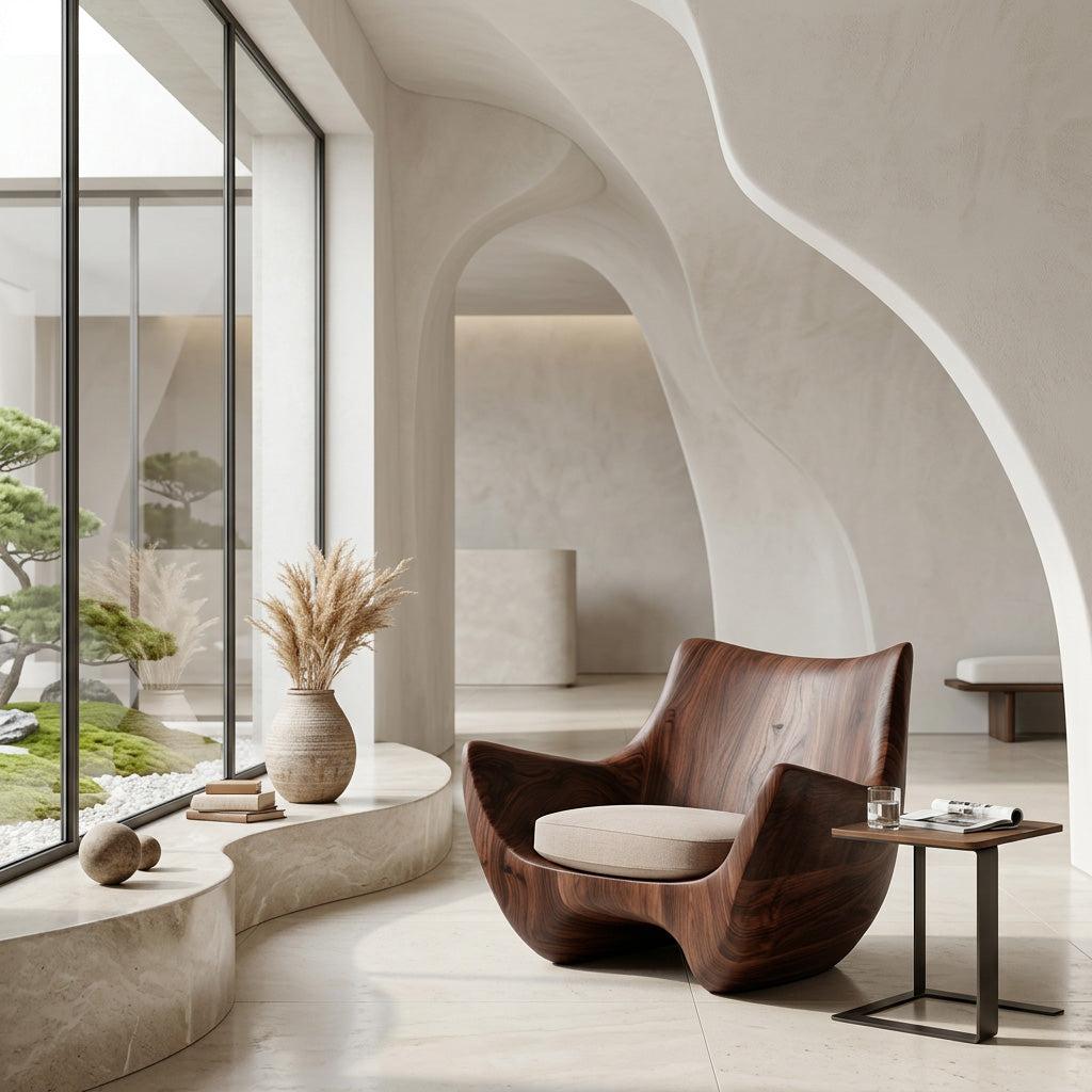 Spry Interior Organic Natural Wood Accent Chair, Handcrafted Sculptural Lounge Chair for Living Room & Bedroom, RTTHHNCHR152