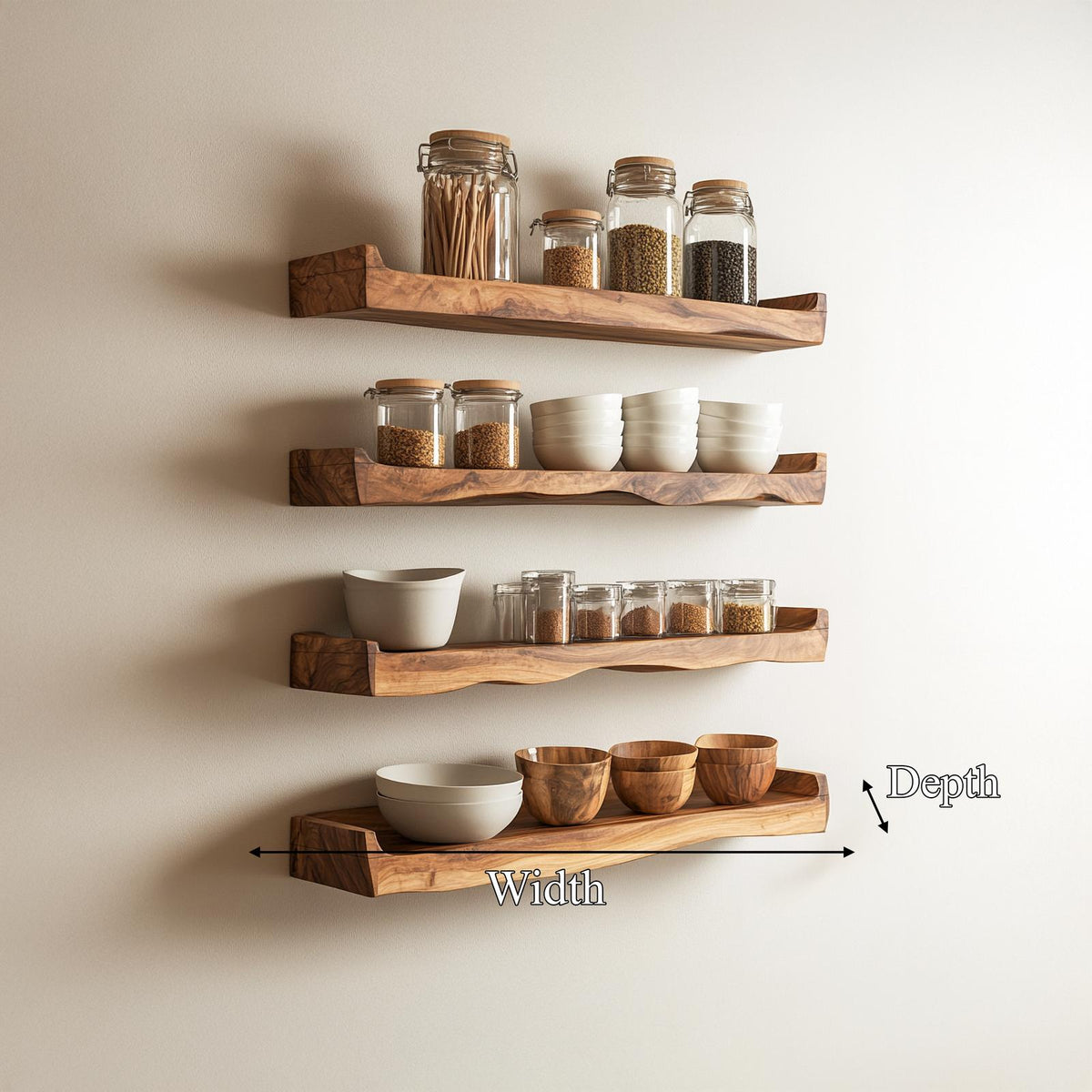 Rustic Wood Wall Organizer Shelf, Handcrafted Floating Spice Rack Cooking Utensils Storage for Kitchen Dining