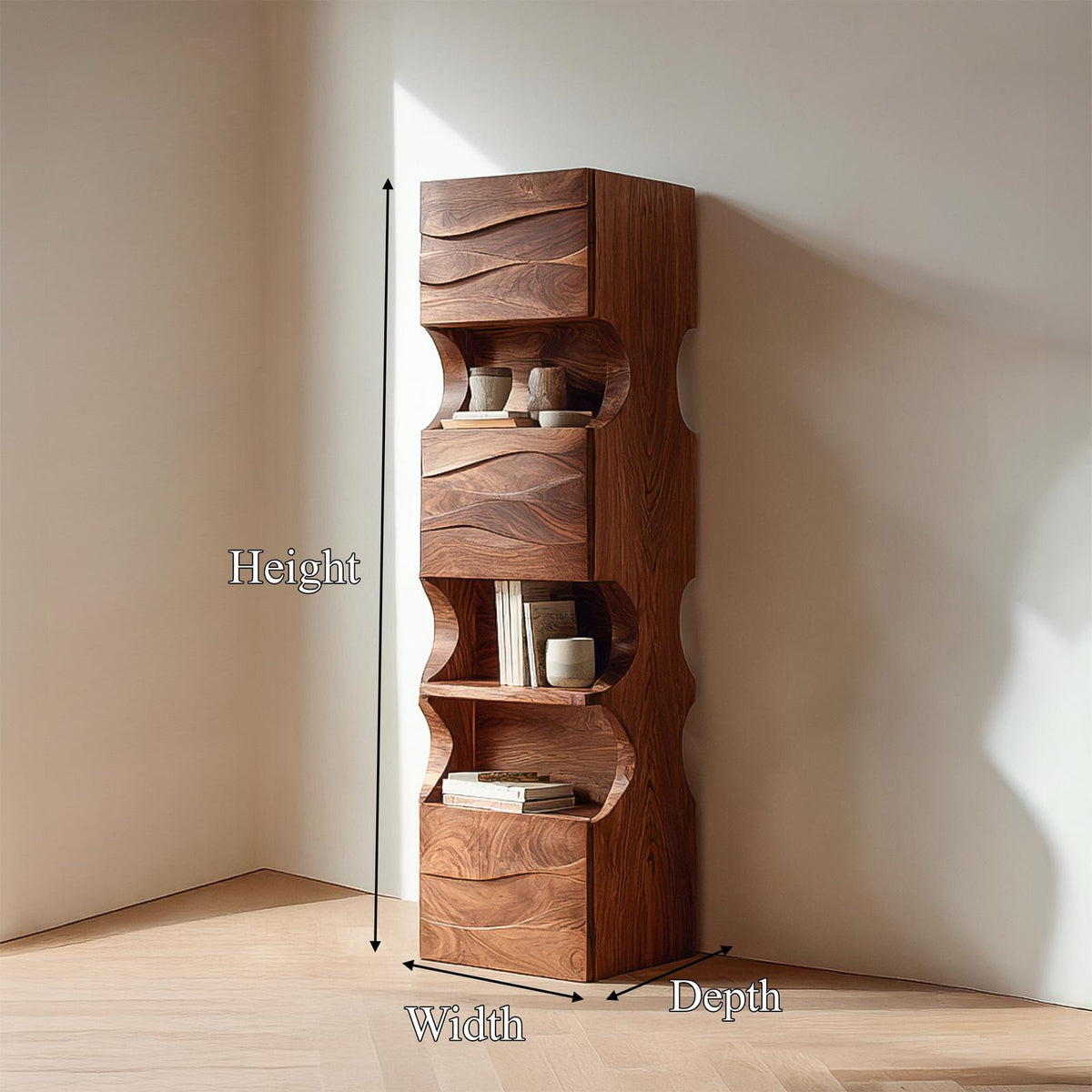 Spry Interior Organic Modern Wood Accent Display Shelf, Handcrafted Storage Cabinet Bookcase Sideboard Credenza for Living Room, SINLSASC437