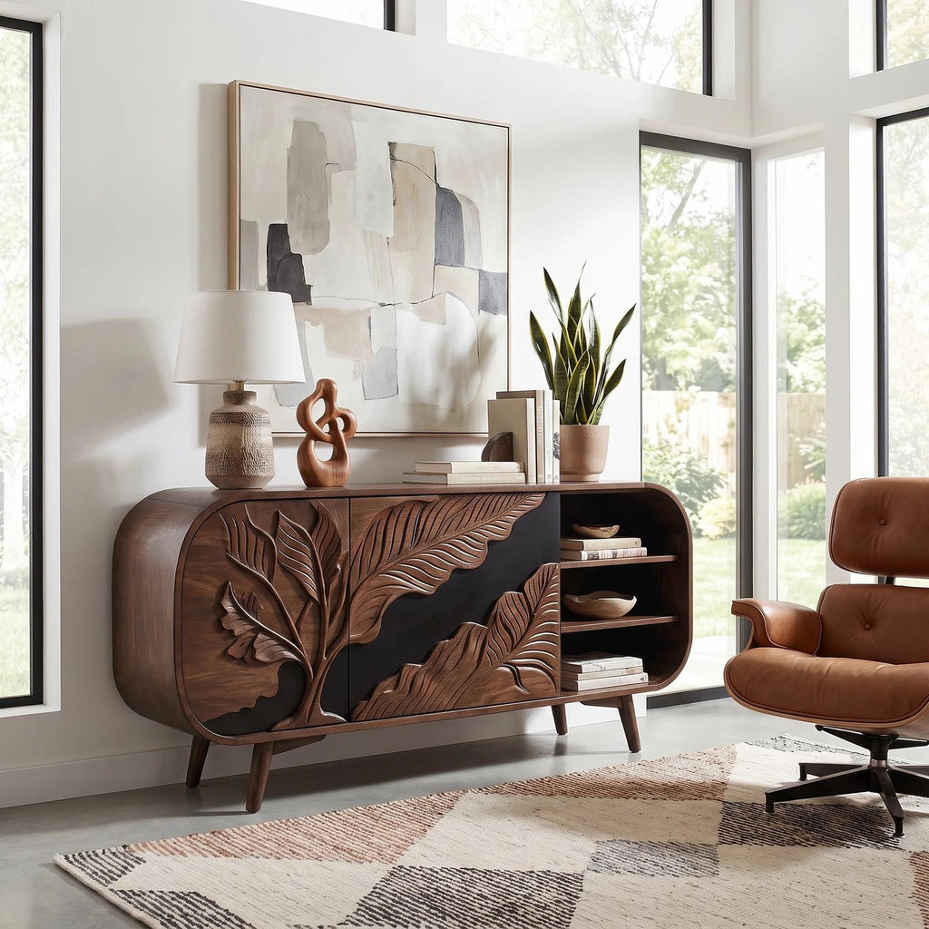 Organic Modern Carved Sideboard Cabinet Living Room