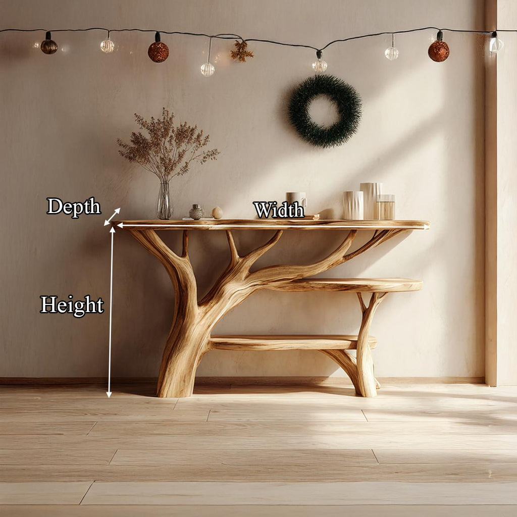 Rustic Tree Console Table, Sculptural Solid Wood Branch Base, Handcrafted Entryway & Living Room Accent Foyer Table