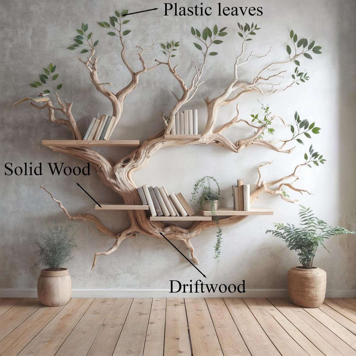 Driftwood Tree Bookshelf Decor Mid Century Bookcase