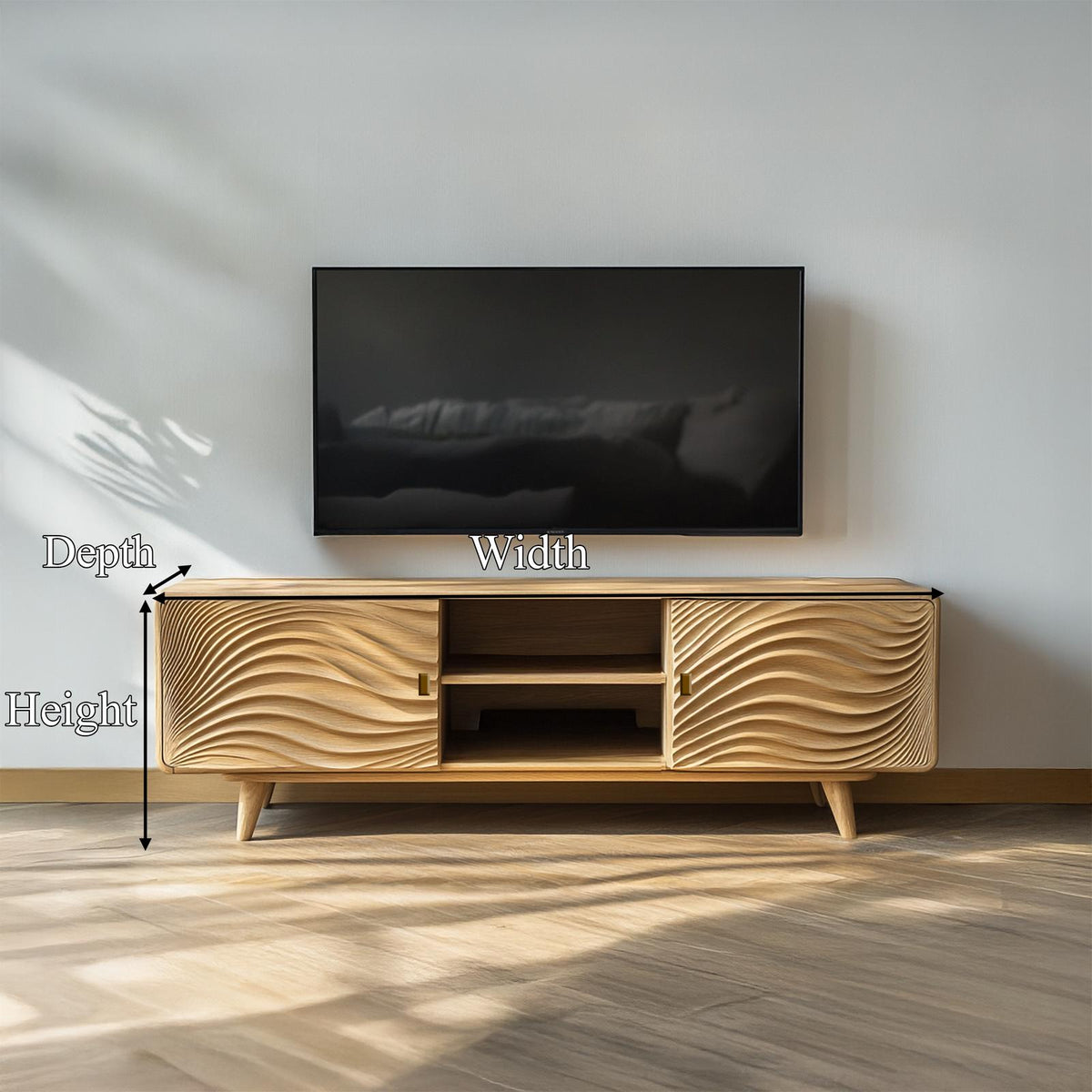 Scandinavian Modern Wood TV Stand, Minimalist Low Profile Media Console Cabinet for Living Room, Model