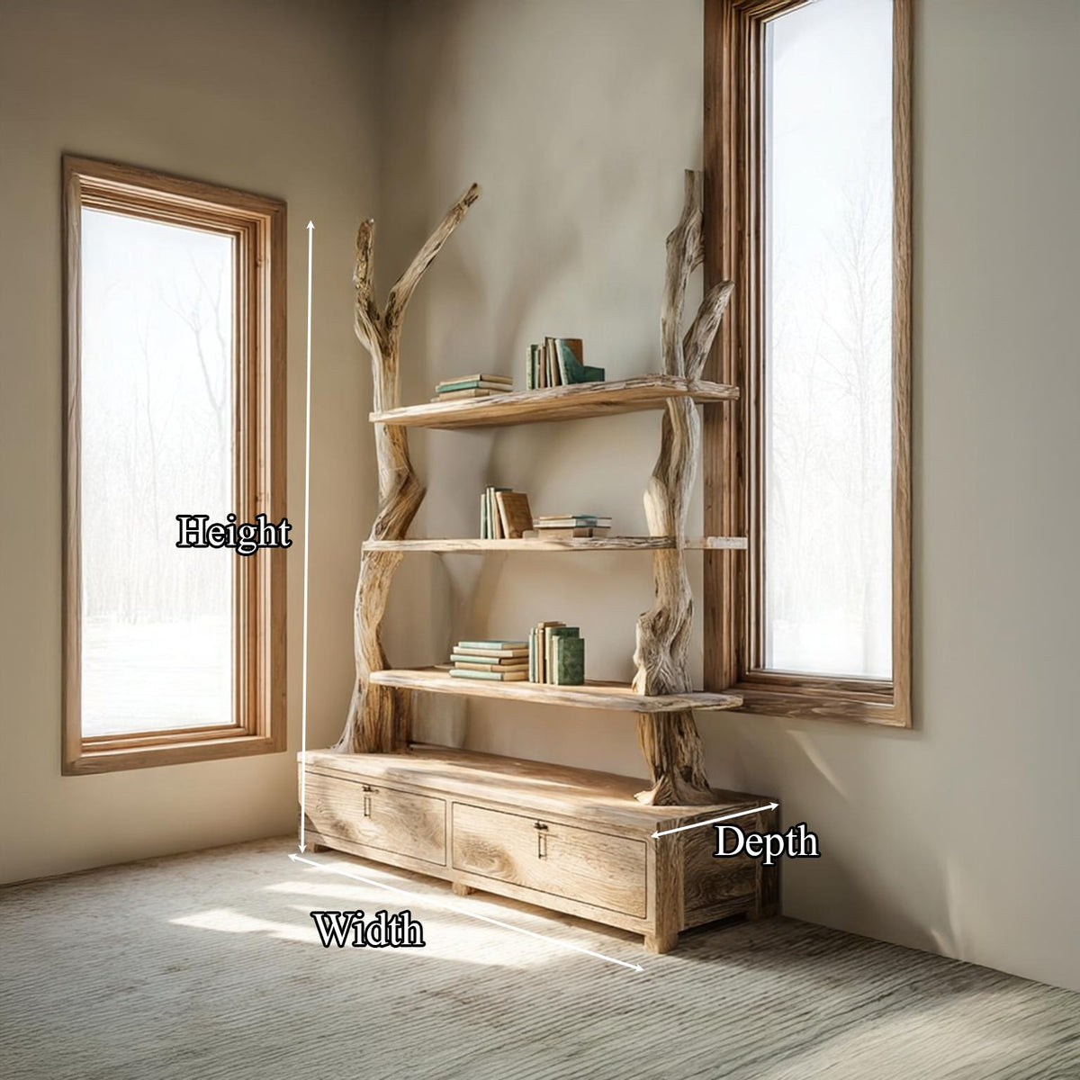 Rustic Tree Shelf Cabinet Bedroom