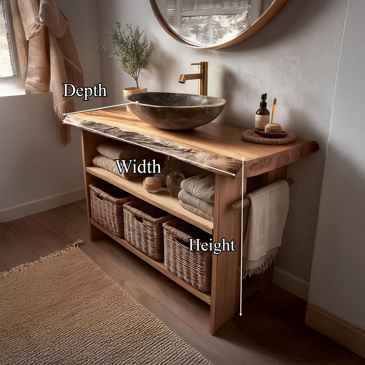 Rustic Bathroom Vanity Console Open Storage