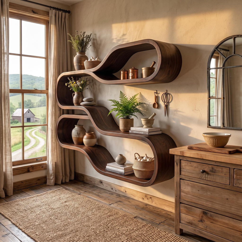Japandi Wooden Wall Mounted Shelves for Bathroom