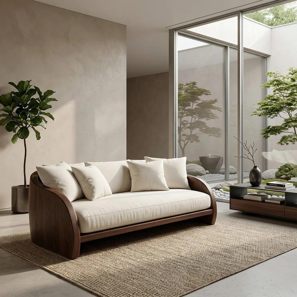 Organic Rounded Curved Wooden Sofa For Living Room