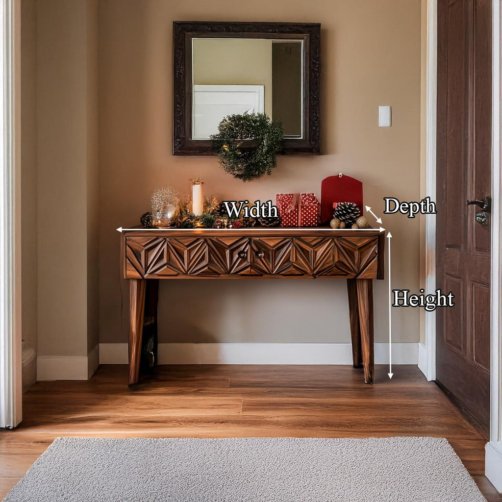 Rustic Carved Console Table Christmas Entryway Holiday Decor