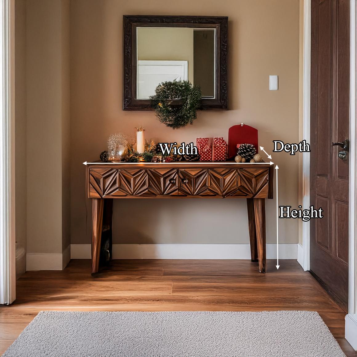 Rustic Carved Console Table Christmas Entryway Holiday Decor