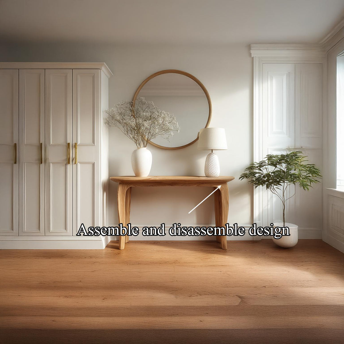 Mid Century Sculptural Solid Wood Entryway Console Table, Living Room Accent Sofa Table, Model