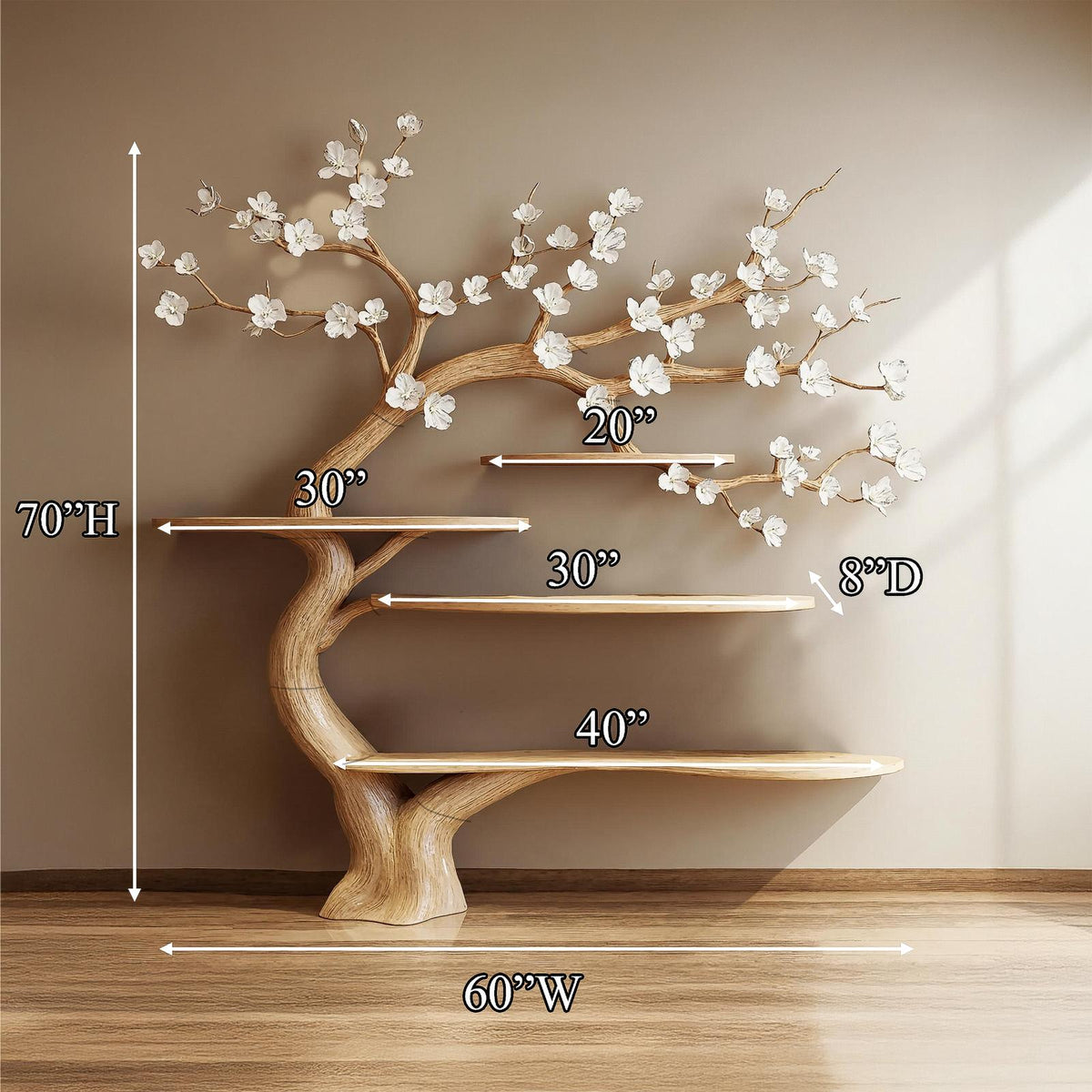 Rustic Organic Tree Bookshelf, Handcrafted Solid Wood Branch Shelving & Artistic Wall Display for Living Room Interior