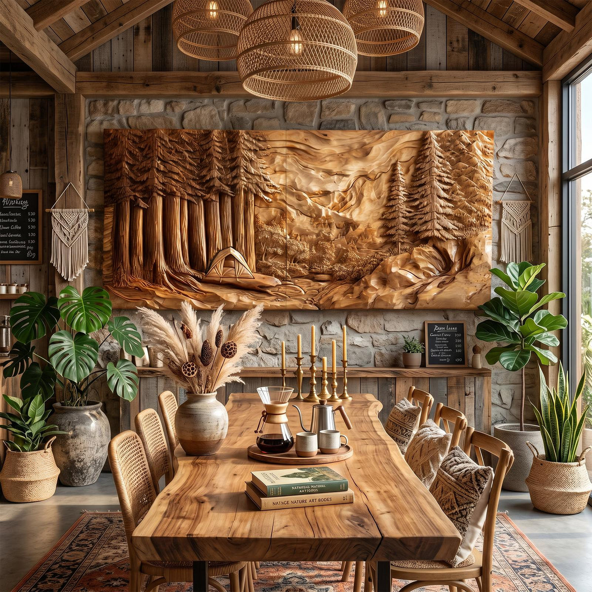 Illuminated Sunset Lake Wood Wall Art, Backlit 3D Forest Mountain Wooden Landscape Panel Decor for Cozy Cabin & Living Room