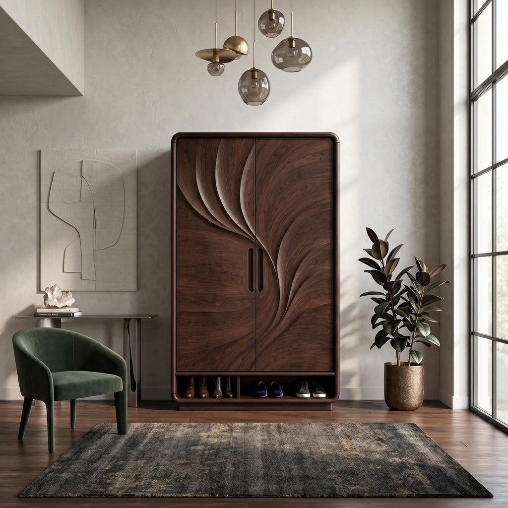 Minimalist Textured Surface Wardrobe For Guest Room Interior