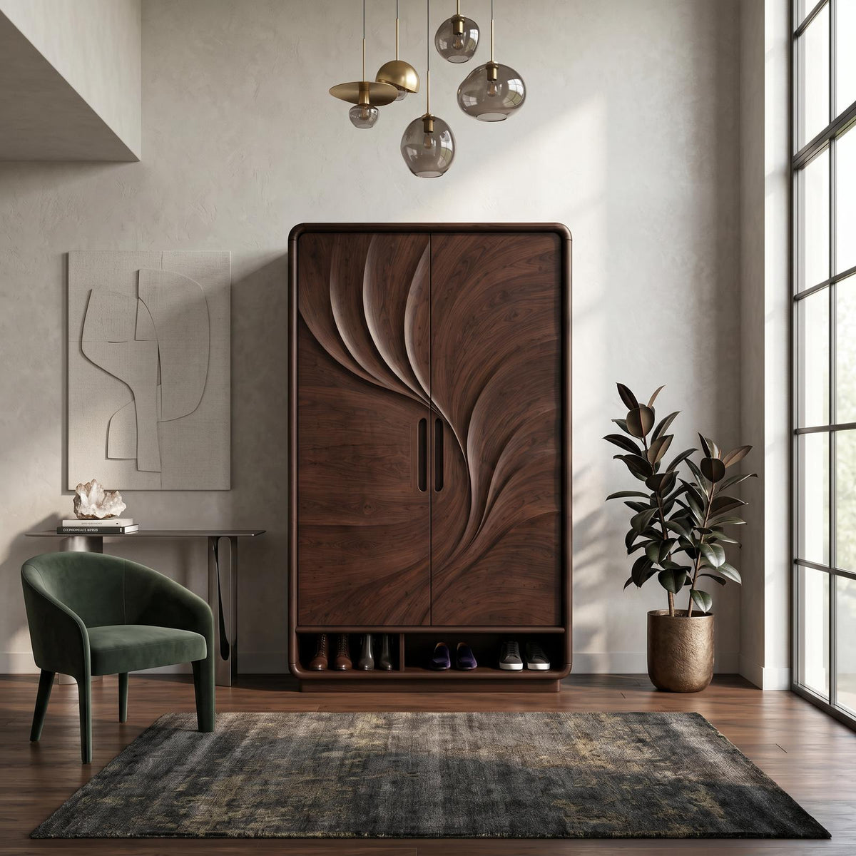 Minimalist Textured Surface Wardrobe For Guest Room Interior