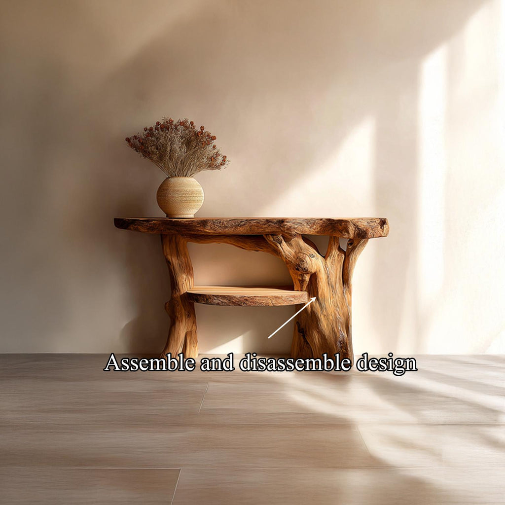 Rustic Organic Solid Wood Console Table, Entryway Accent Sofa Table, Handcrafted, Model