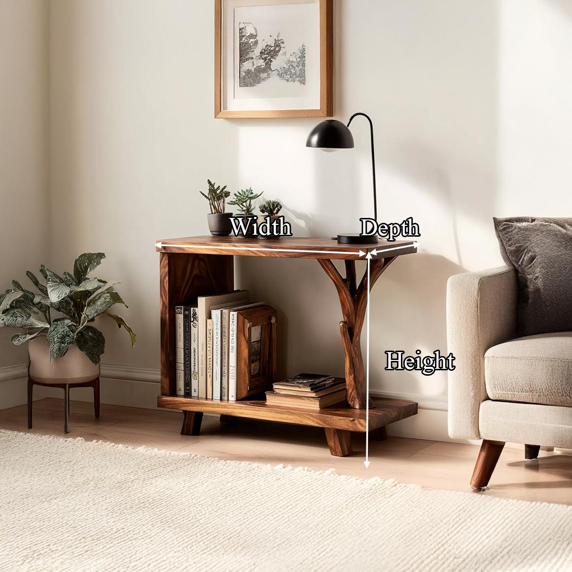 Free Standing Rustic Wood Side Table, Solid Accent End Table for Guest Room Nightstand, Handcrafted Natural Edge Wood