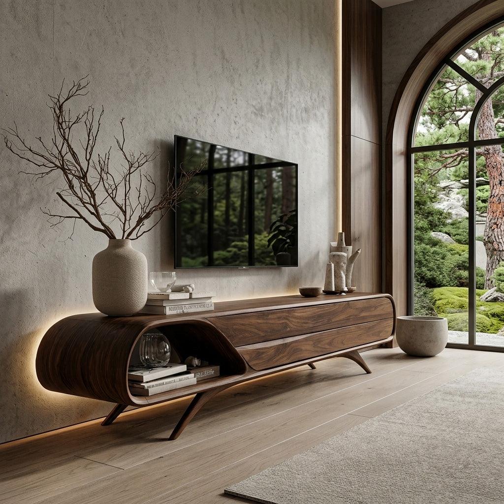 Mid Century Modern Wood TV Console For Living Room