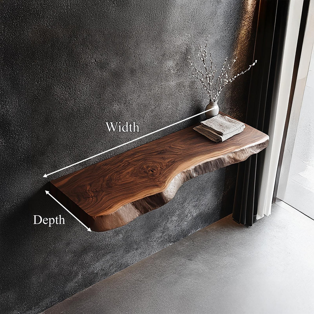 Rustic Live Edge Solid Wood Floating Shelf, Wall Mounted Hardwood Display Ledge for Living Room & Foyer Interior