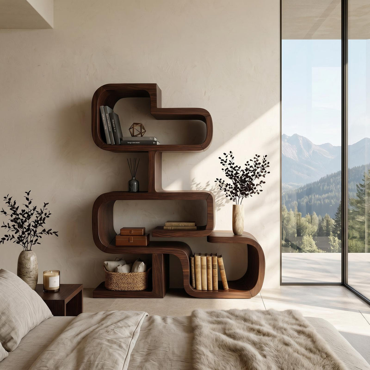Handcrafted Sculptural Wooden Storage Unit For Spa Decor