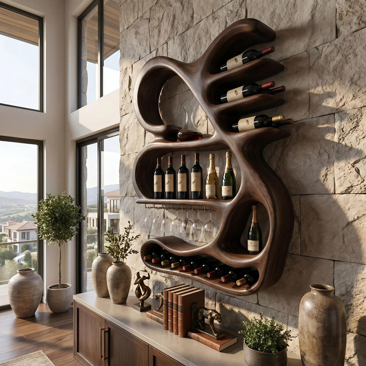 Organic Sculptural Wine Display Rack For Home Bar