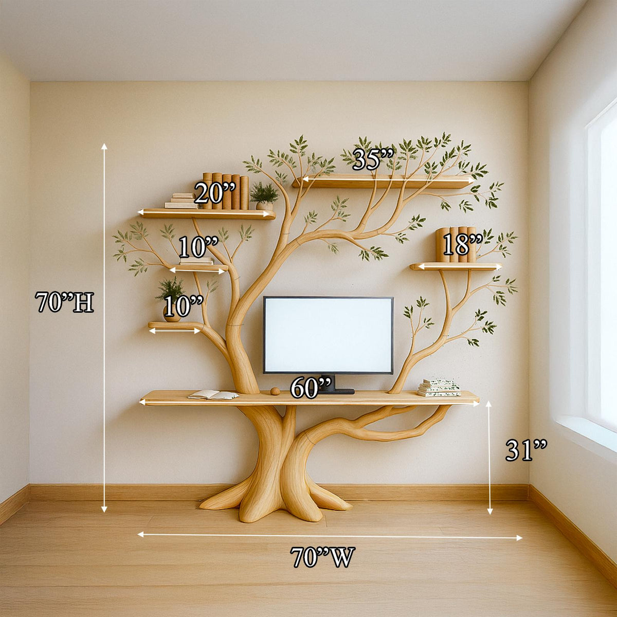 Midcentury Tree Bookshelf Desk Living Bedroom