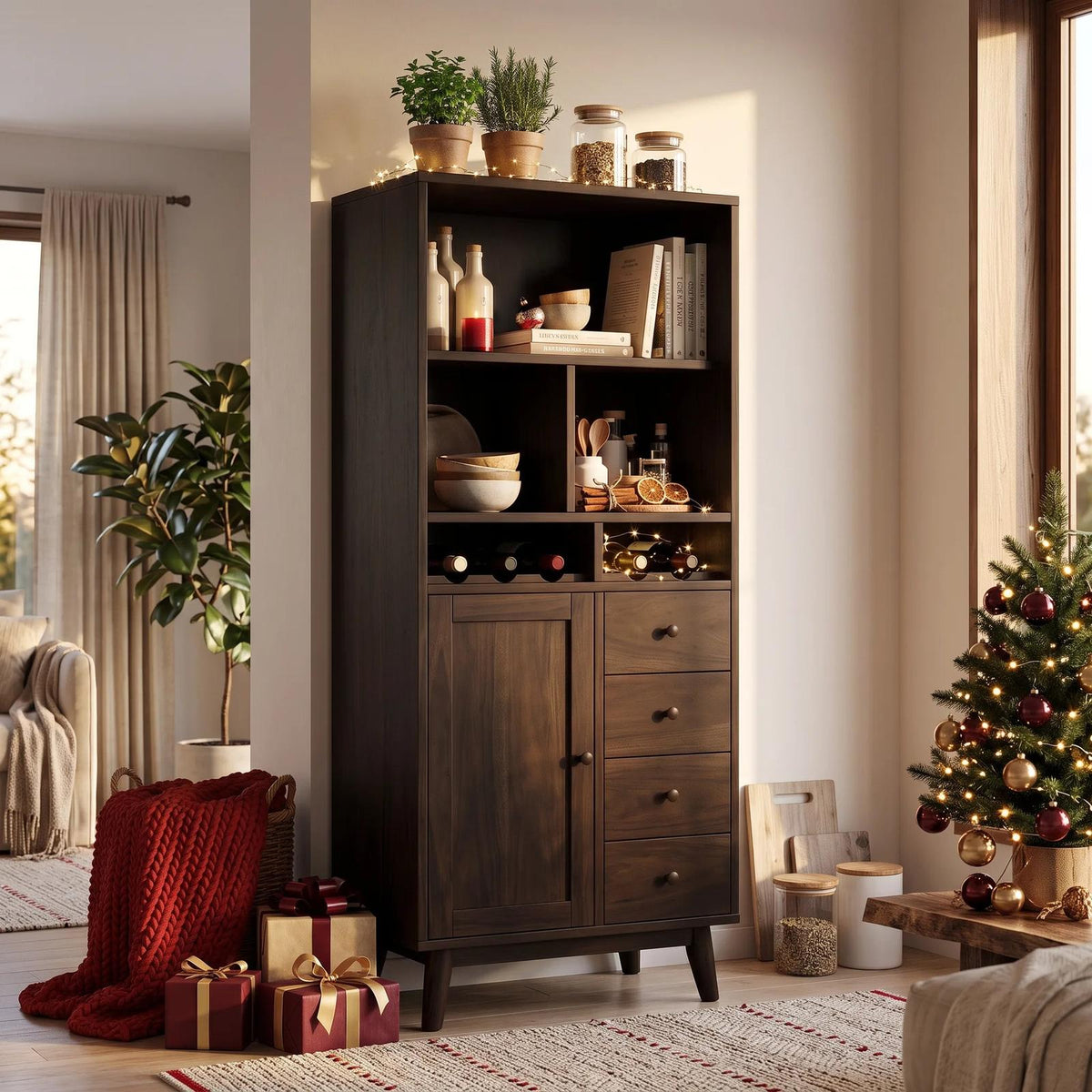 Mid Century Home Bar Cabinet Christmas Living Room