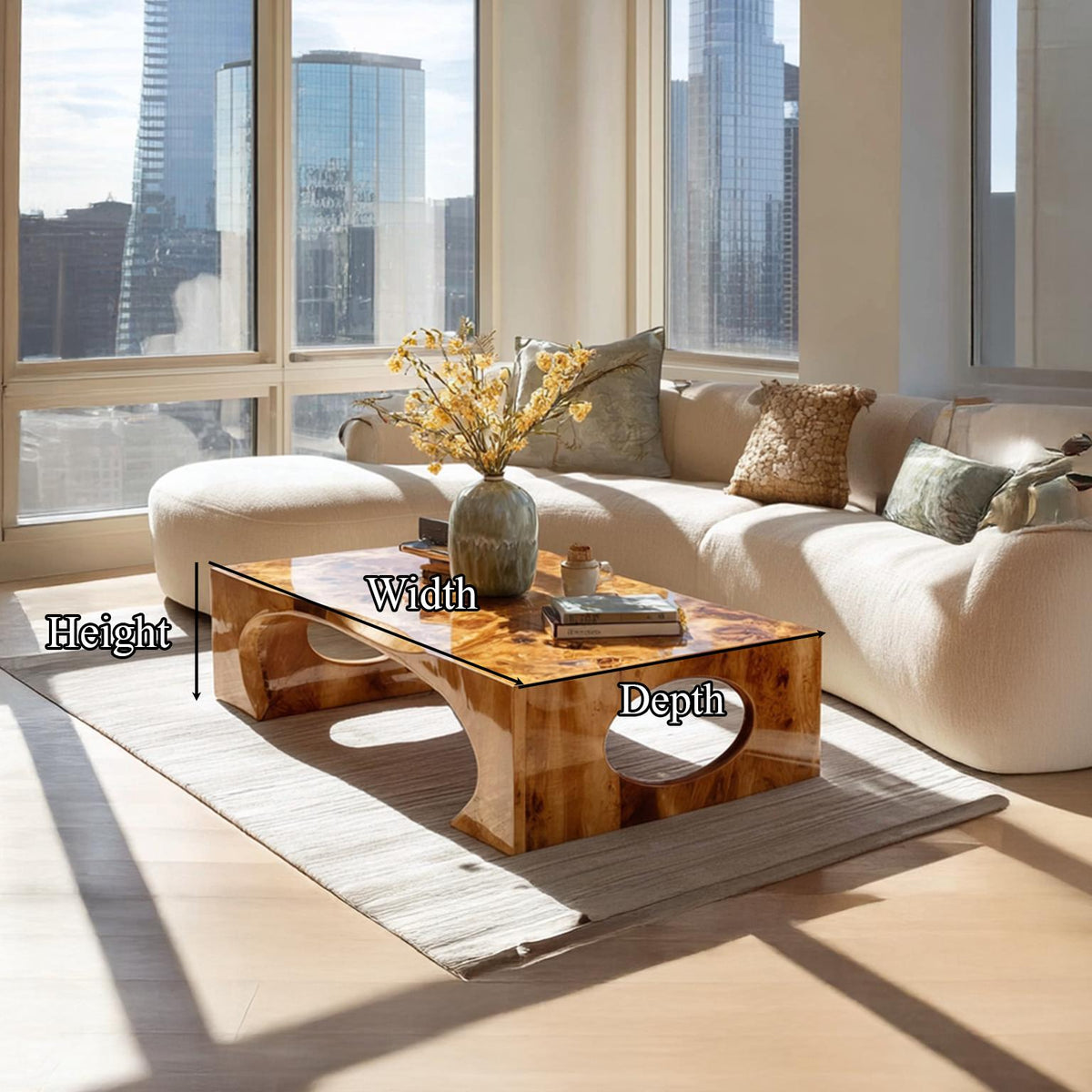 Spry Interior Mid Century Modern Wood Coffee Table, Living Room Solid Wood Center Table, Model SINLSACF042