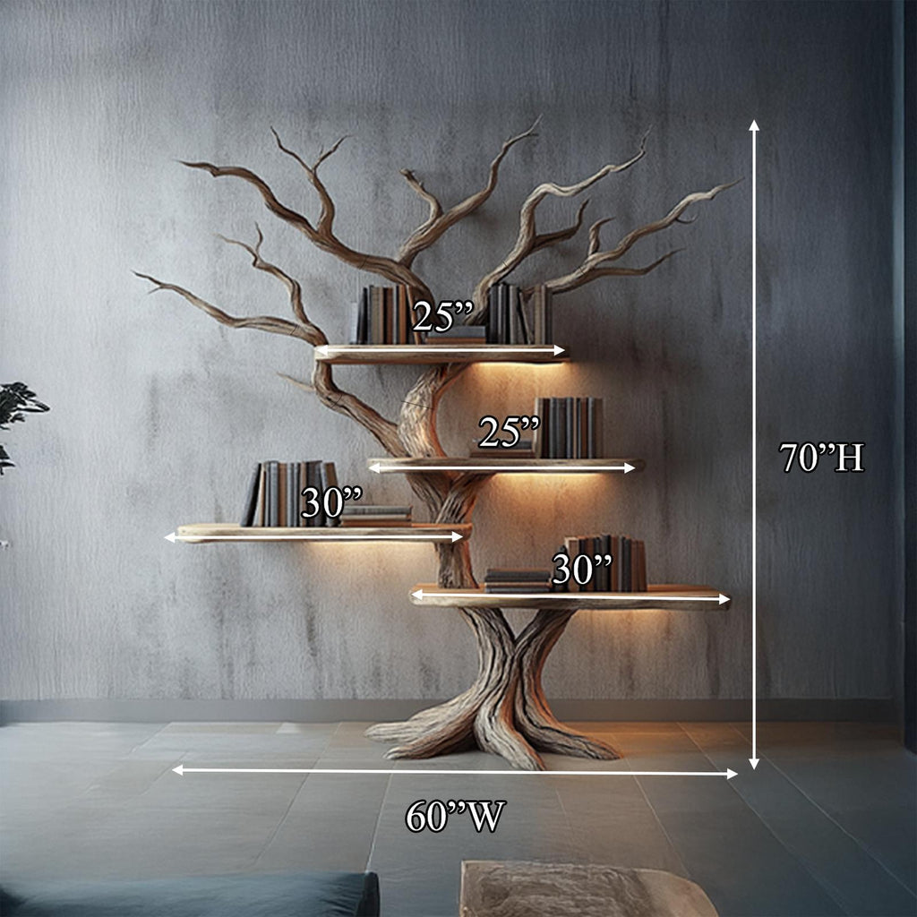 Rustic Branch Bookshelf, Solid Wood Wall Mounted Bookcase & Handcrafted Floating Display Organizer for Study Room Decor