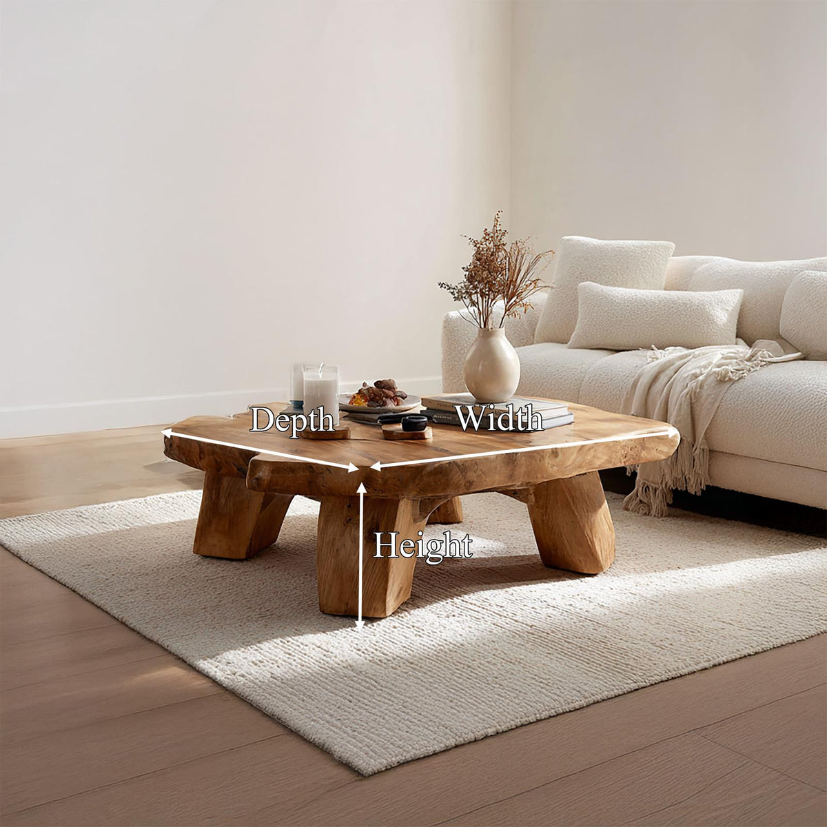 Handcrafted Mediterranean Solid Wood Coffee Table, Rustic Organic Center Table for Cozy Living Room Interiors