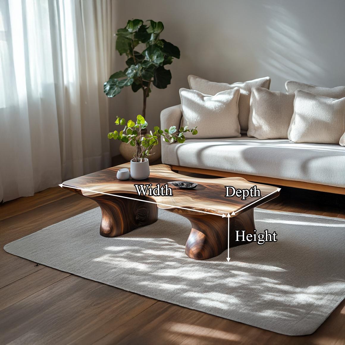 Mid Century Curved Edge Coffee Table, Solid Wood Minimalist Smooth Shape Centerpiece for Living Room, Family Room