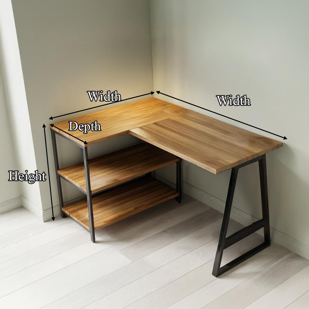 Modern Organic Line Corner Office Desk, L-Shaped Solid Wood Computer Writing Table for Bedroom & Study Workroom