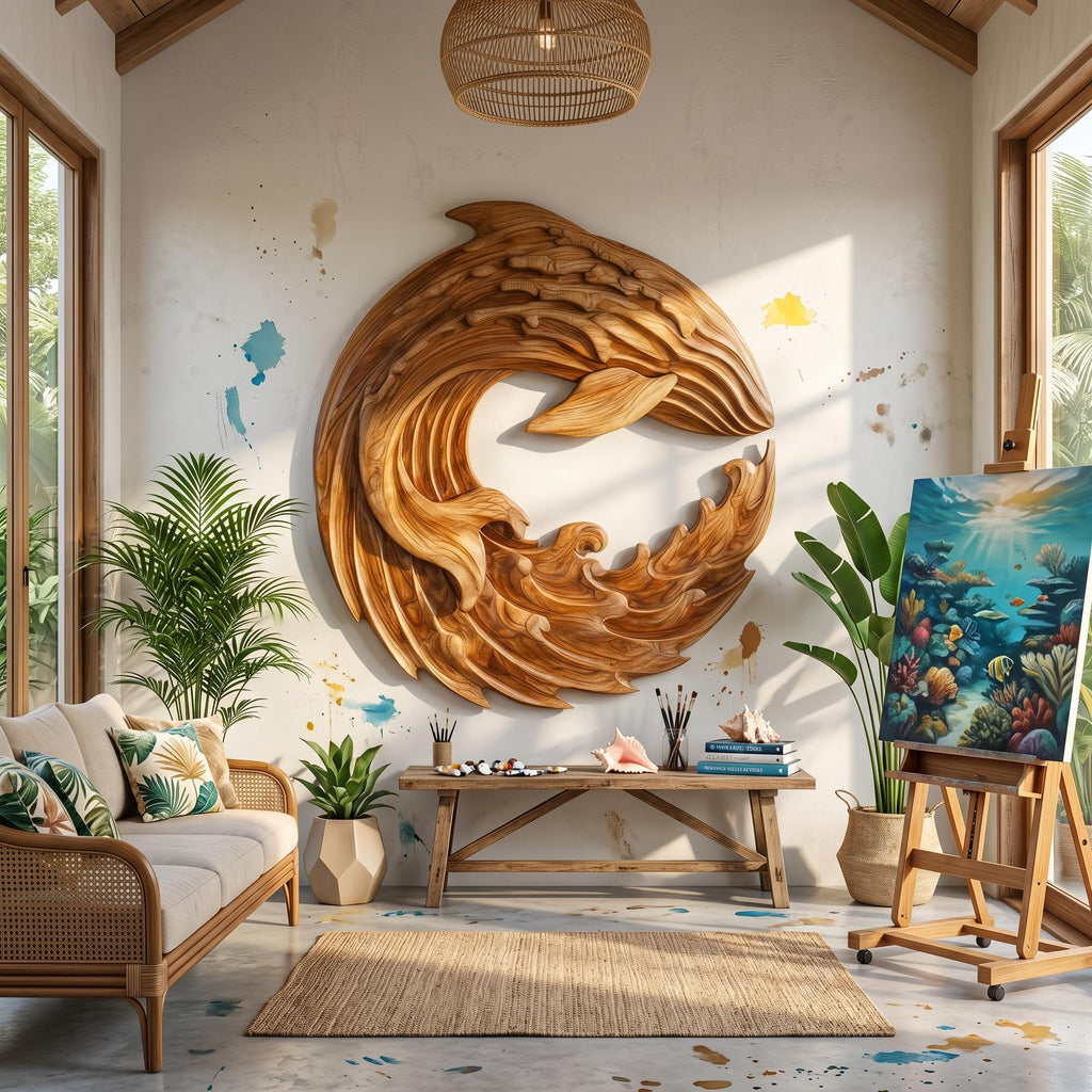 Ocean Wave 3D Wood Wall Art, Handcrafted Contemporary Wooden Sculpture for Luxury Living Room & Office Decor