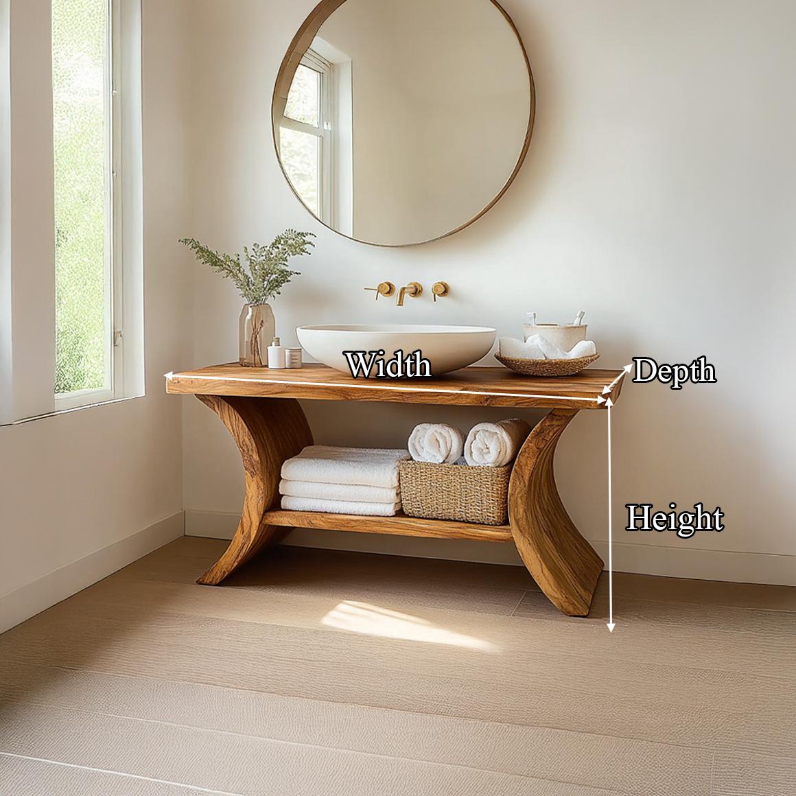 Spry Interior Rustic Wood Bathroom Vanity Table, Handcrafted Solid Wood Single Washstand Countertop, Farmhouse Bath Console Stand SINLSABRV200