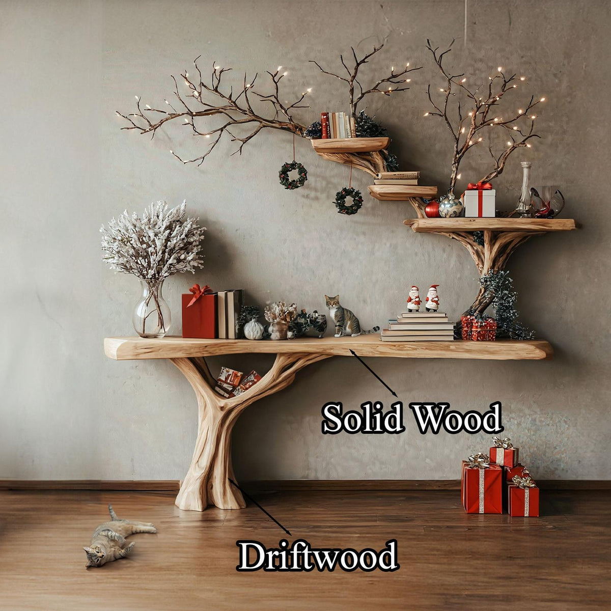 Solid Wood Bookcase Driftwood Console Table SINLCM001