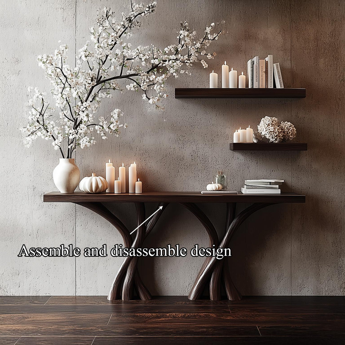 Sculptural Console Table Solid Wood Organic Rustic Gift