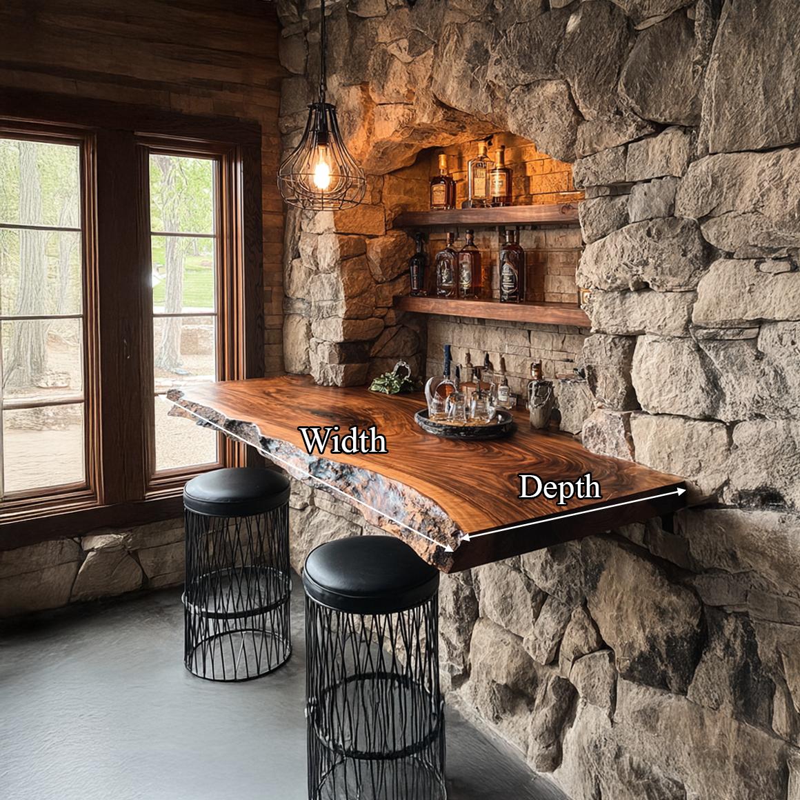 Rustic Live Edge Floating Shelf Bar Countertop Display