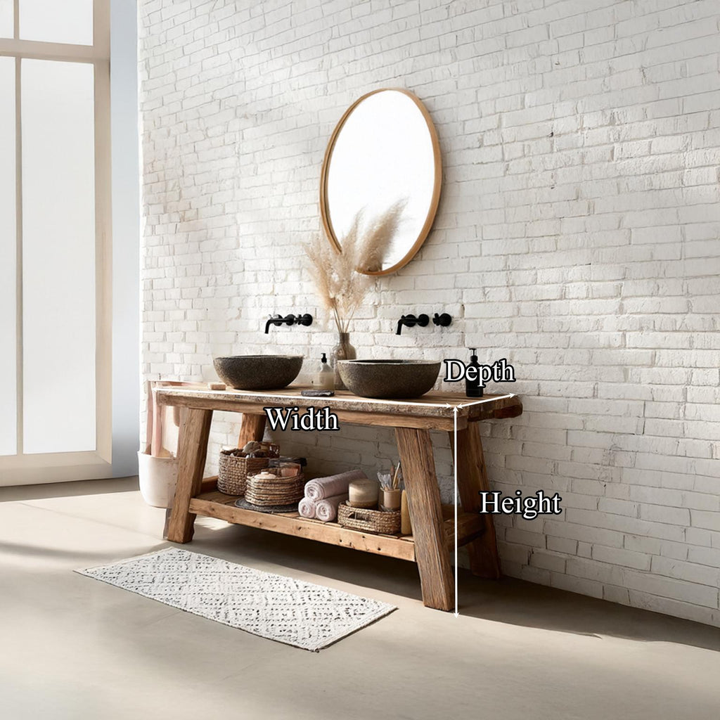 Mid-Century Handmade Washstand, Solid Wood Washroom Vanity Console Table, Single Sink Bathroom Stand Shelf