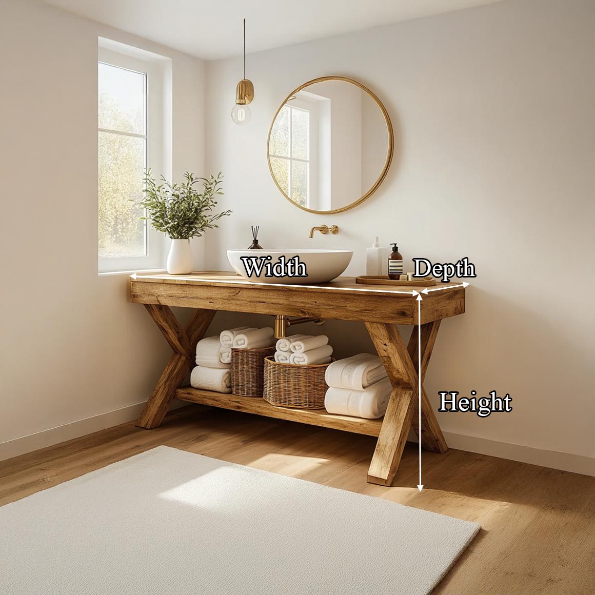 Spry Interior Rustic Bathroom Vanity Table, Solid Wood Single Washstand Cabinet for Farmhouse Bathroom Decor, Handcrafted Storage SINLSABRV199