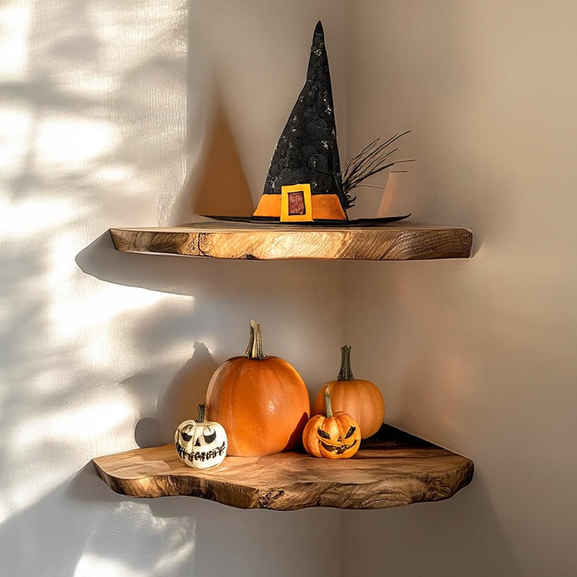 Rustic Corner Floating Shelf, Wooden Tree Branch Corner Wall Shelf, Spooky Gothic Living Room Storage Display
