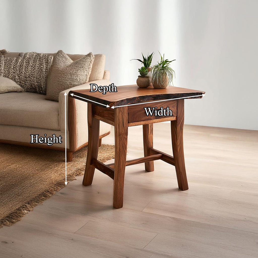 Rustic Solid Wood End Table with Storage, Live Edge Side Table for Living Room Sofa, Handcrafted Bedside Nightstand