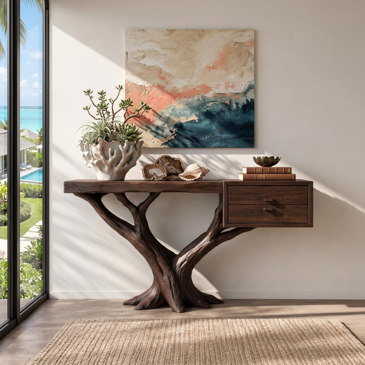 Contemporary Floating Tree Console Table Modern Hallway