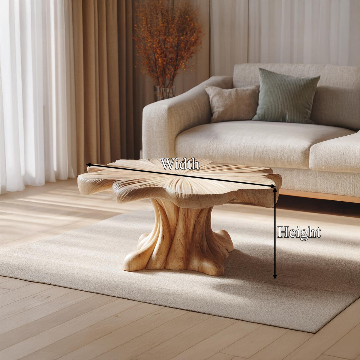 Sculptural Organic Solid Wood Coffee Table Artistic Centerpiece Contemporary Living Room Interior