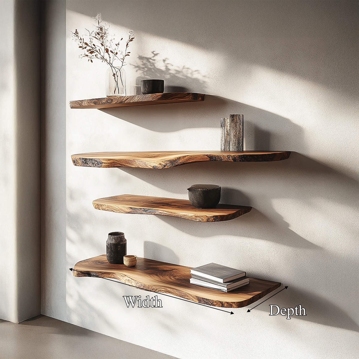 Rustic Organic Floating Wall Shelf Living Room Interior Display