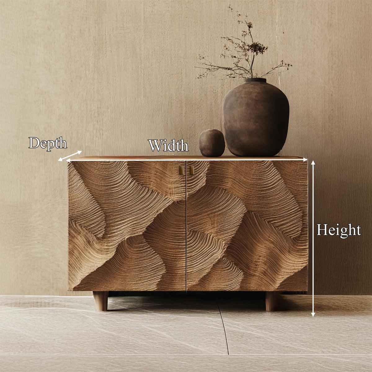 Spry Interior Organic Modern Wood Sideboard Storage Cabinet, Handcrafted Credenza Buffet Entertainment Console for Dining Room, SINLSASC354