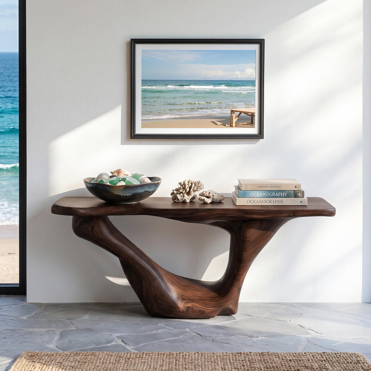 Mid Century Solid Wood Accent Table, Handcrafted End Side Table & Console Organizer for Living Room