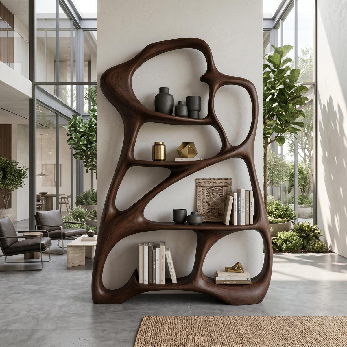 Organic Reading Corner Bookcase For Contemporary Interior