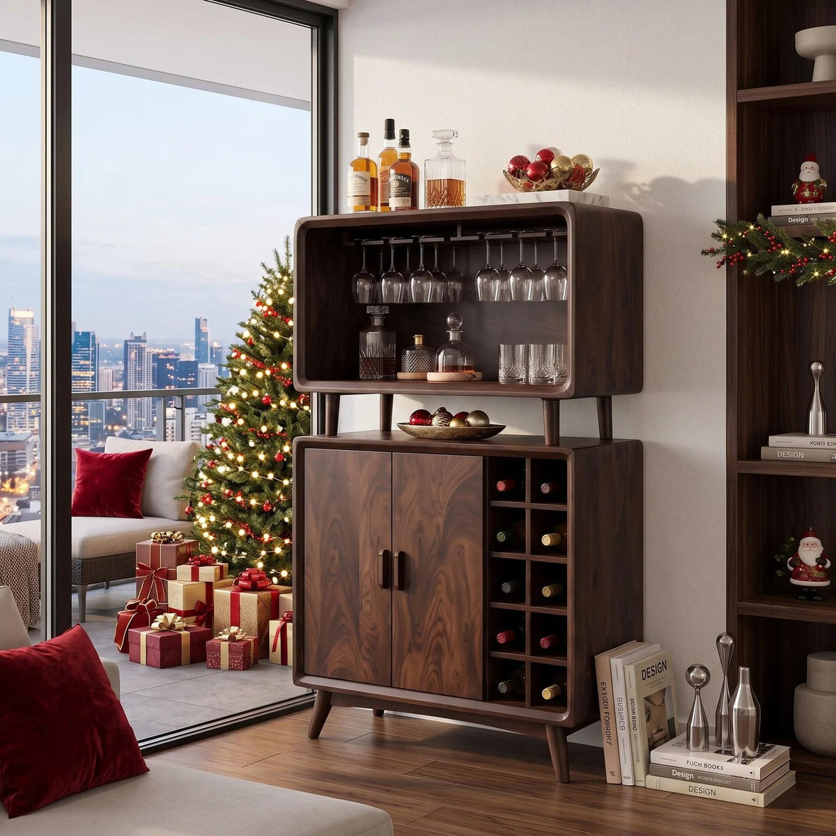 Mid Century Xmas Bar Cabinet Family Living Room