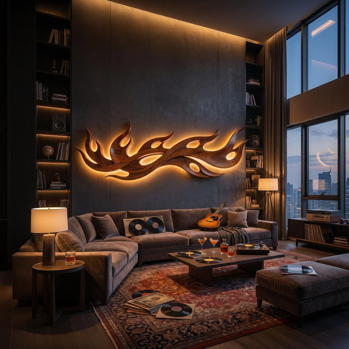 Scandinavian Statement Wood Wall Decor, Modern Abstract Luxury Art Panel for Penthouse Living Room and Loft