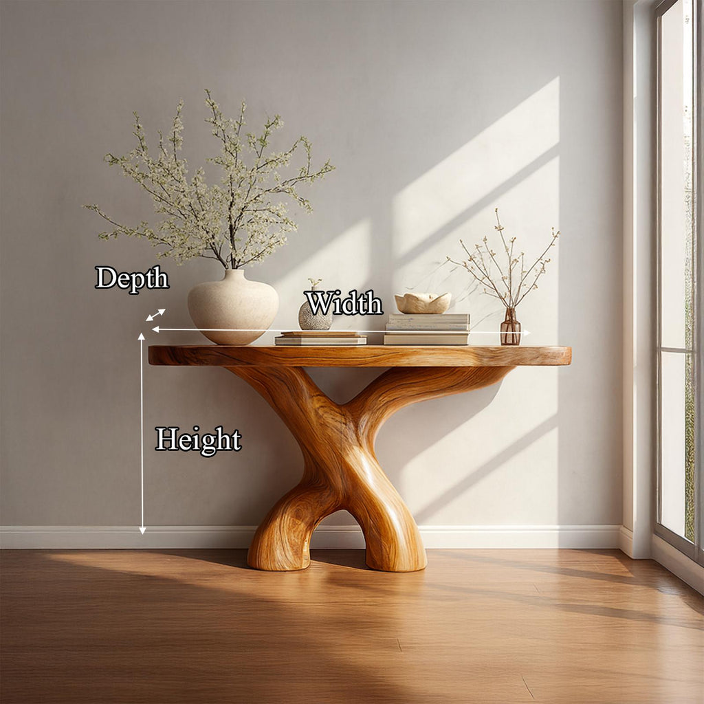 Mid Century Organic Wood Console Table, Hallway & Entryway Accent Sofa Table, Model